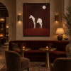Burgundy Western Cowboy Horse Wall Art, Textured Oil Painting on Canvas, Vintage Equestrian Decor, Suitable for Luxury Hotel Living Rooms