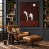 Burgundy Western Cowboy Horse Wall Art, Textured Oil Painting on Canvas, Vintage Equestrian Decor, Suitable for Luxury Hotel Living Rooms