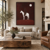 Burgundy Western Cowboy Horse Wall Art, Textured Oil Painting on Canvas, Vintage Equestrian Decor, Suitable for Luxury Hotel Living Rooms