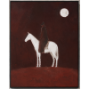 Burgundy Western Cowboy Horse Wall Art, Textured Oil Painting on Canvas, Vintage Equestrian Decor, Suitable for Luxury Hotel Living Rooms