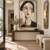Abstract female portrait canvas art painting with textured, three-dimensional face painting, neutral figure decorative painting suitable for living room, bedroom, hotel.