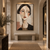 Abstract female portrait canvas art painting with textured, three-dimensional face painting, neutral figure decorative painting suitable for living room, bedroom, hotel.