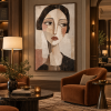 Abstract female portrait canvas art painting with textured, three-dimensional face painting, neutral figure decorative painting suitable for living room, bedroom, hotel.