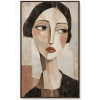 Abstract female portrait canvas art painting with textured, three-dimensional face painting, neutral figure decorative painting suitable for living room, bedroom, hotel.