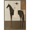 A minimalist abstract canvas painting of a rider and horse, in neutral brown tones, suitable for custom hanging decoration in hotels, villas, and clubs.