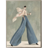 Fashionable female figure canvas painting in blue wide-leg pants, coffee lifestyle style wall art suitable for boutique hotels, cafes, and office decoration.