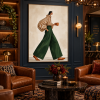 Retro-style female portrait canvas painting, coffee lifestyle style, wall art suitable for cafes, boutique hotels, and living room decoration.