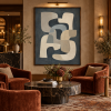 Vintage Premium Quality Blue Gray Modern Geometric Abstract Canvas Wall Art Painting for Living Room Office Hotel Lobby Decor