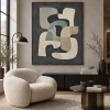 Vintage Premium Quality Blue Gray Modern Geometric Abstract Canvas Wall Art Painting for Living Room Office Hotel Lobby Decor