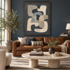 Vintage Premium Quality Blue Gray Modern Geometric Abstract Canvas Wall Art Painting for Living Room Office Hotel Lobby Decor