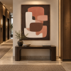Terracotta Brown Retro Mid Century Geometric Abstract Canvas Wall Art Painting for Living Room Hotel Lobby Office Decor