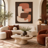 Terracotta Brown Retro Mid Century Geometric Abstract Canvas Wall Art Painting for Living Room Hotel Lobby Office Decor