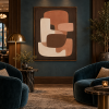 Terracotta Brown Retro Mid Century Geometric Abstract Canvas Wall Art Painting for Living Room Hotel Lobby Office Decor