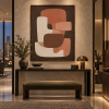 Terracotta Brown Retro Mid Century Geometric Abstract Canvas Wall Art Painting for Living Room Hotel Lobby Office Decor
