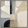 Retro neutral geometric abstract oil painting, beige and black minimalist canvas wall art, suitable for hotel, villa lobby, and office decoration.