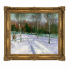 Aspen Valley Snowscape Oil Painting, Winter Forest Trail, Canvas, Gold Frame, Wall Art Suitable for Hotel, Cabin, and Villa Living Room Decoration