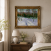 Aspen Valley Snowscape Oil Painting, Winter Forest Trail, Canvas, Gold Frame, Wall Art Suitable for Hotel, Cabin, and Villa Living Room Decoration