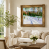 Aspen Valley Snowscape Oil Painting, Winter Forest Trail, Canvas, Gold Frame, Wall Art Suitable for Hotel, Cabin, and Villa Living Room Decoration