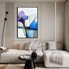 Architectural Bloom - Purple Iris abstract Painting Minimalist Floral Wall Art with Geometric Background
