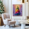 Aurora Christmas - Rainbow Holiday tree Oil Painting, Festive Textured Canvas Wall Art