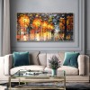 Autumn-Impressionist Rainy Night Street Oil Painting | Couple with Umbrella & Warm Lights Wall Art for Home Decor