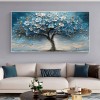 Azure Blossom tree- 3D Textured Blue Gold tree Paintting, Modern Framed Art for Home Decor
