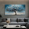 Azure Blossom tree- 3D Textured Blue Gold tree Paintting, Modern Framed Art for Home Decor