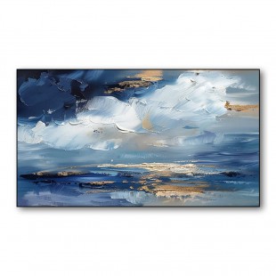Azure Dreamscape-Modern abstract Oil Painting, Blue and Gold Textured Wall Art for Home Decor