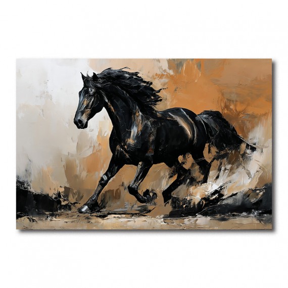 Black Running Horse Wall Art – abstract Modern Horse Canvas Painting