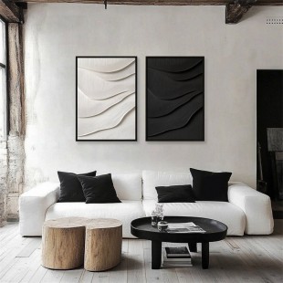 Black Wave-Modern Monochrome abstract Painting for Interior Decor