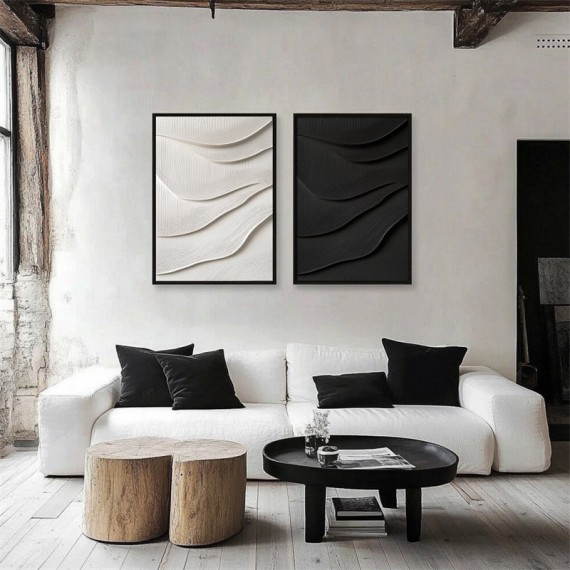 Black Wave-Modern Monochrome abstract Painting for Interior Decor
