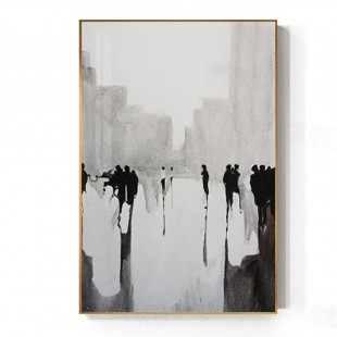 Black and White Cityscape abstract Painting – Vertical Modern Wall Art for Minimalist Decor