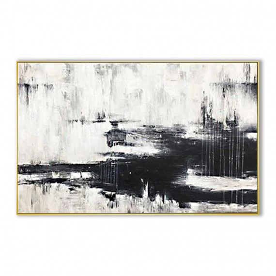 Black and White abstract Oil Painting: Minimalist Wall Decor