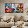 Bloomfall Symphony-Textured Oil Painting, Colorful Floral Waterfall Landscape Art for Home Wall Decor