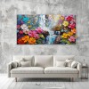 Bloomfall Symphony-Textured Oil Painting, Colorful Floral Waterfall Landscape Art for Home Wall Decor