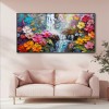 Bloomfall Symphony-Textured Oil Painting, Colorful Floral Waterfall Landscape Art for Home Wall Decor