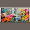 Bloomfall Symphony-Textured Oil Painting, Colorful Floral Waterfall Landscape Art for Home Wall Decor