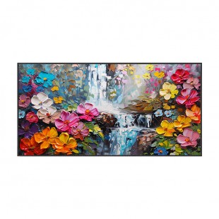Bloomfall Symphony-Textured Oil Painting, Colorful Floral Waterfall Landscape Art for Home Wall Decor