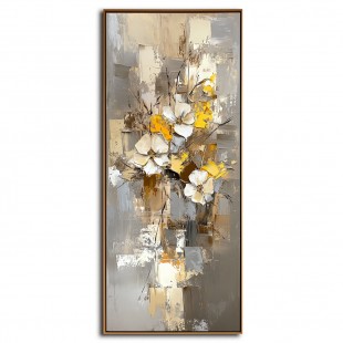 Blooming Harmony-abstract Flower Painting, Vertical Yellow & Beige Flower Art for Home Wall Decoration