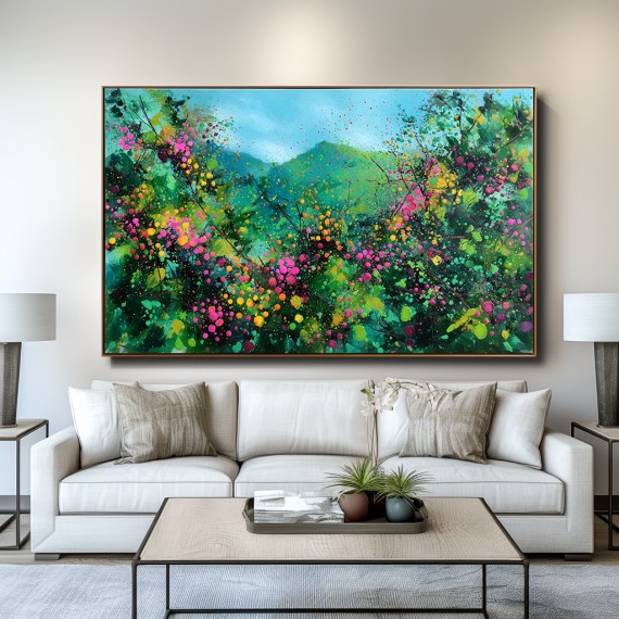 Blooming Vistas – abstract Floral Landscape Painting, Colorful Textured Canvas Wall Art