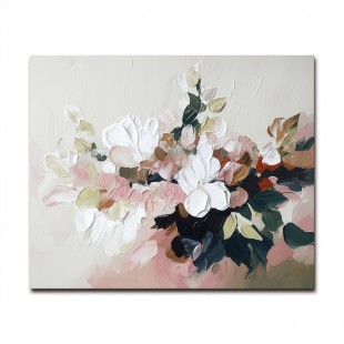 Blossom Haven – Textured Floral Oil Painting - Modern abstract Blossoms in Soft Pink & White, Neutral Tones Wall Art for Home Decor