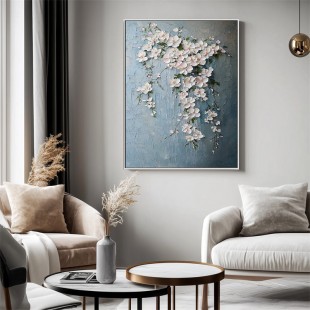 Blossoming Cascade-Large Original 3D Textured Floral Painting for Modern Decor