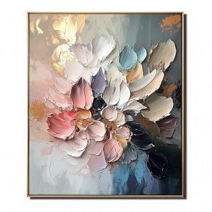 Blossoms in Motion-abstract Floral Oil Painting – Textured 3D Wall Art for Modern Interiors