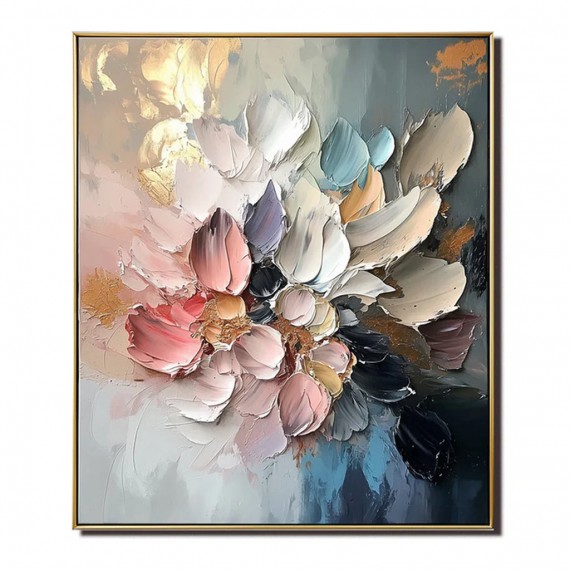 Blossoms in Motion-abstract Floral Oil Painting – Textured 3D Wall Art for Modern Interiors