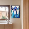 Blue Bottles, Silent Blooms - Three Blue Floral Bottles – abstract Minimalist Still Life Wall Art