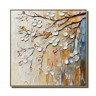 Branching Blooms-Textured abstract Floral Oil Painting for Contemporary Wall Decor