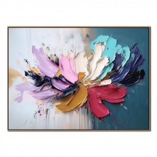 Burst of Bloom-abstract Colorful Flower Painting with Impasto Texture, Modern Wall Art Decor for Living Room