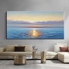 Calming Horizon-Coastal Sunrise Textured Oil Painting for Modern Decor
