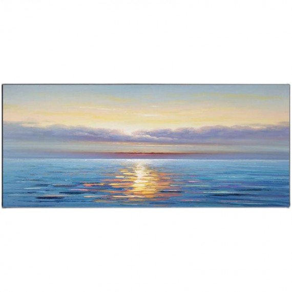 Calming Horizon-Coastal Sunrise Textured Oil Painting for Modern Decor
