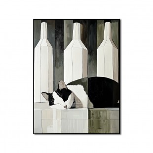 Camoufeline - Minimalist Sleeping Cat Between Bottles abstract Geometric Animal Art